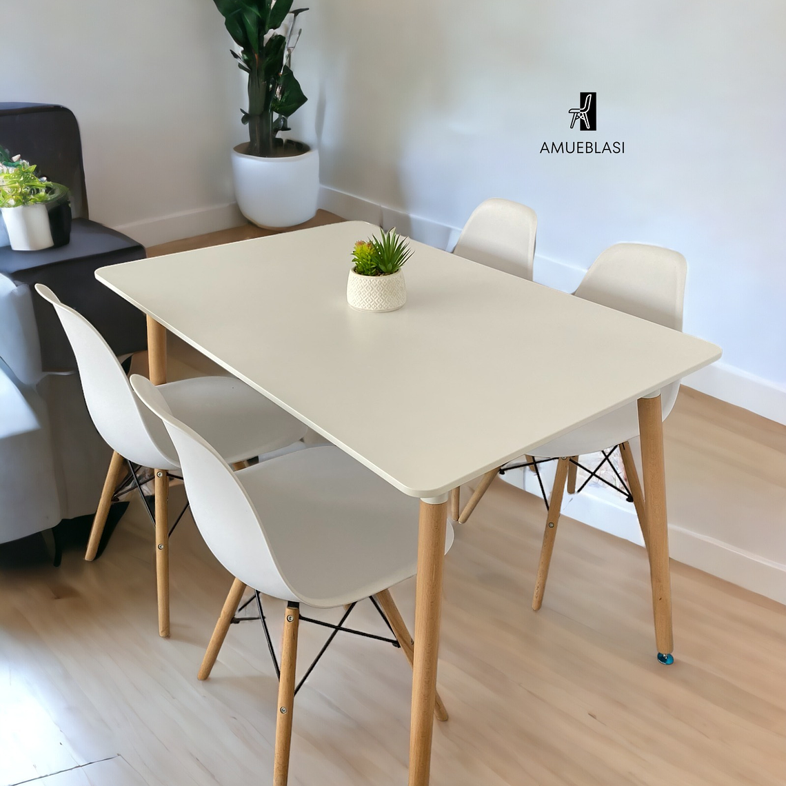 Comedor Mesa Rectangular Melamina 120x80 cm + Sillas Eames 1