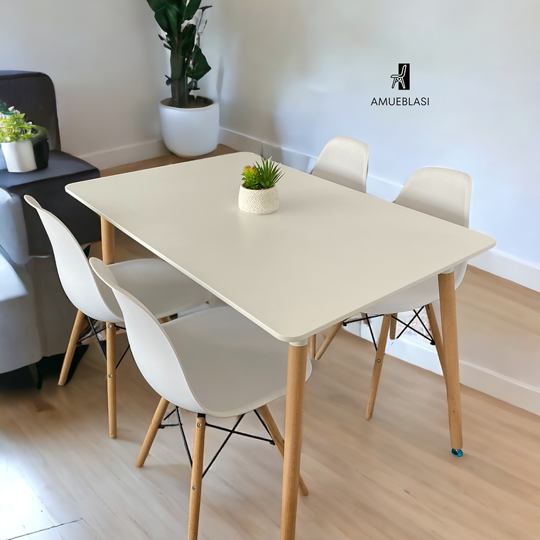 Comedor Mesa Rectangular Melamina 120x80 cm + Sillas Eames 1