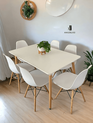 Comedor Mesa Rectangular Melamina 120x80 cm + Sillas Eames