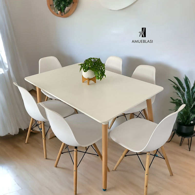 Comedor Mesa Rectangular Melamina 120x80 cm + Sillas Eames 2