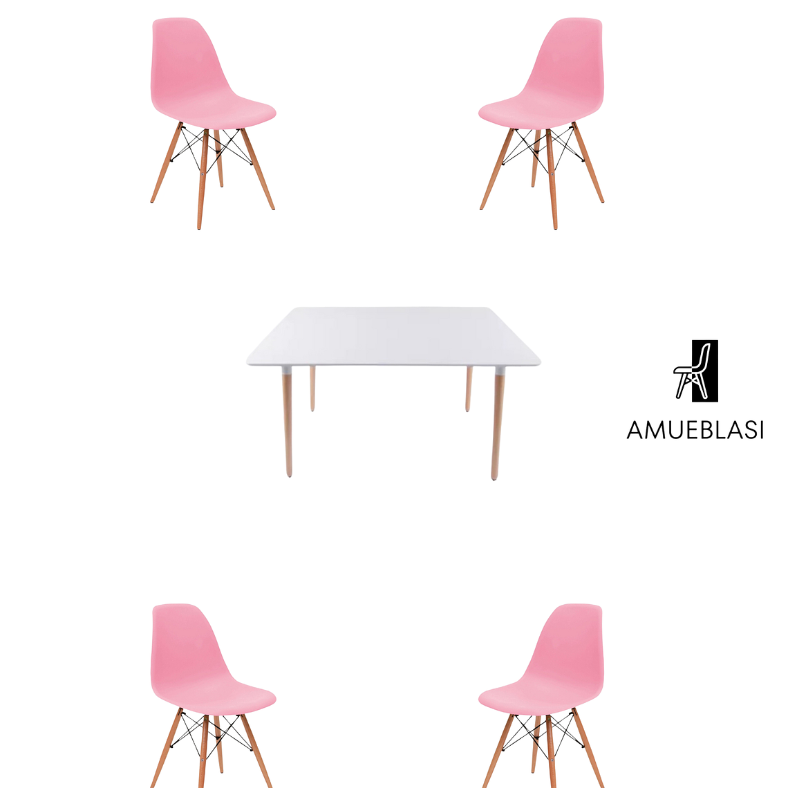 Comedor Mesa Rectangular Melamina 120x80 cm + Sillas Eames 3