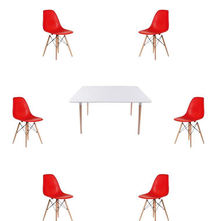 Comedor Mesa Rectangular Melamina 120x80 cm + Sillas Eames 6
