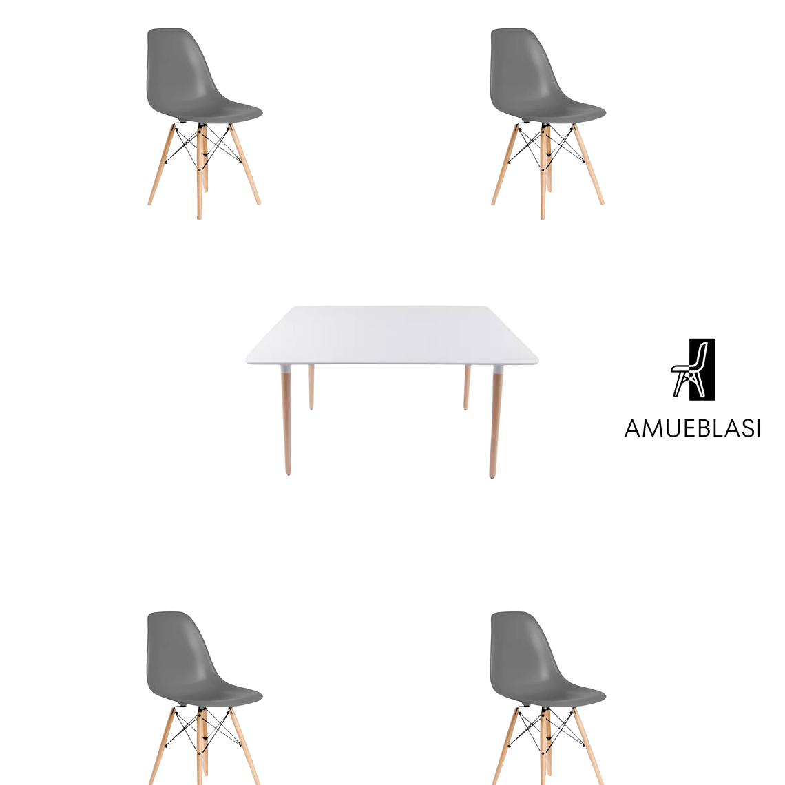 Comedor Mesa Rectangular Melamina 120x80 cm + Sillas Eames 10