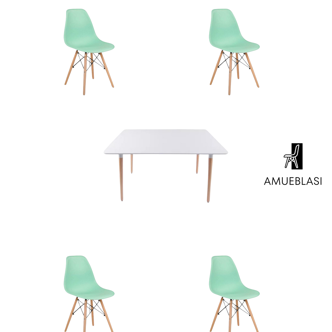 Comedor Mesa Rectangular Melamina 120x80 cm + Sillas Eames 12