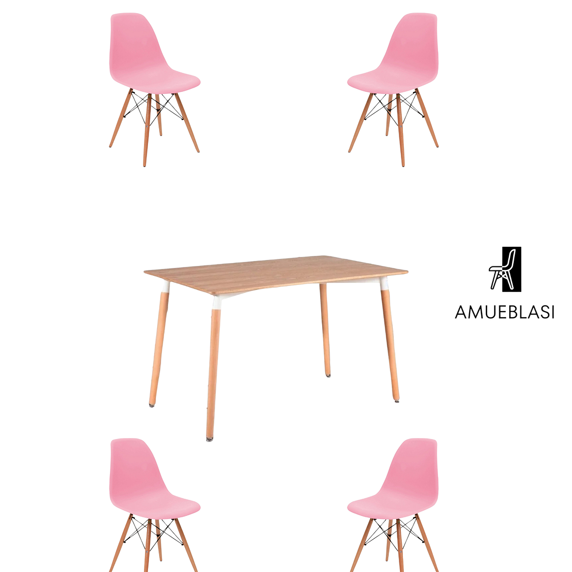 Comedor Mesa Rectangular Melamina 120x80 cm + Sillas Eames 15