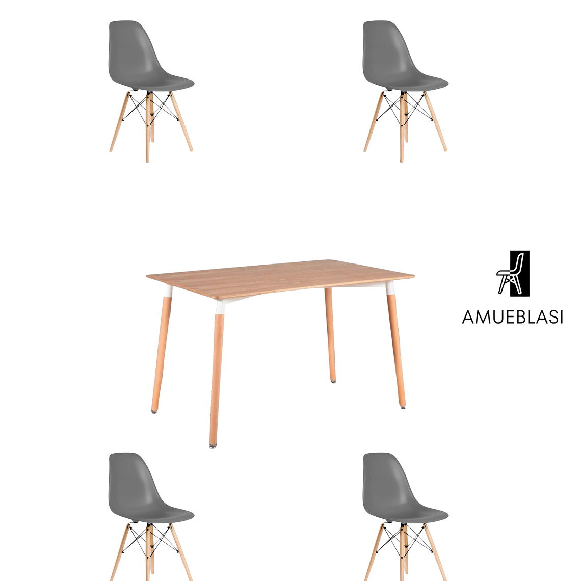 Comedor Mesa Rectangular Melamina 120x80 cm + Sillas Eames 22