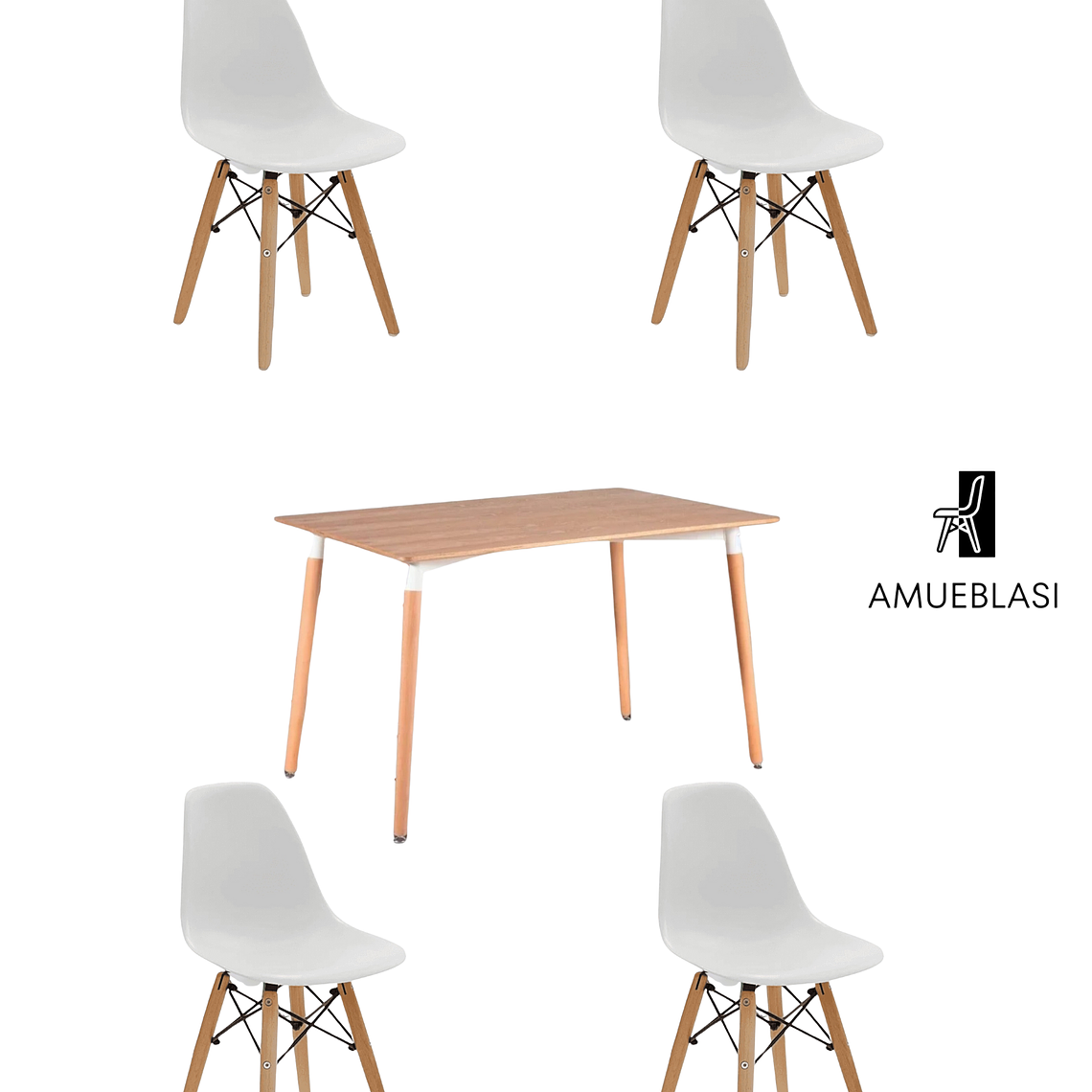 Comedor Mesa Rectangular Melamina 120x80 cm + Sillas Eames 27