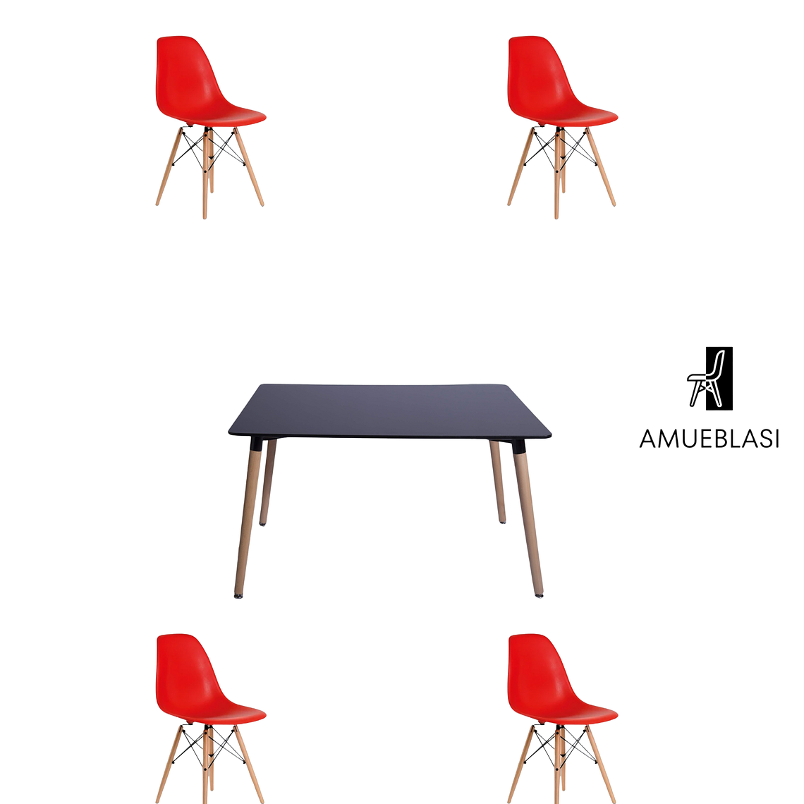 Comedor Mesa Rectangular Melamina 120x80 cm + Sillas Eames 40