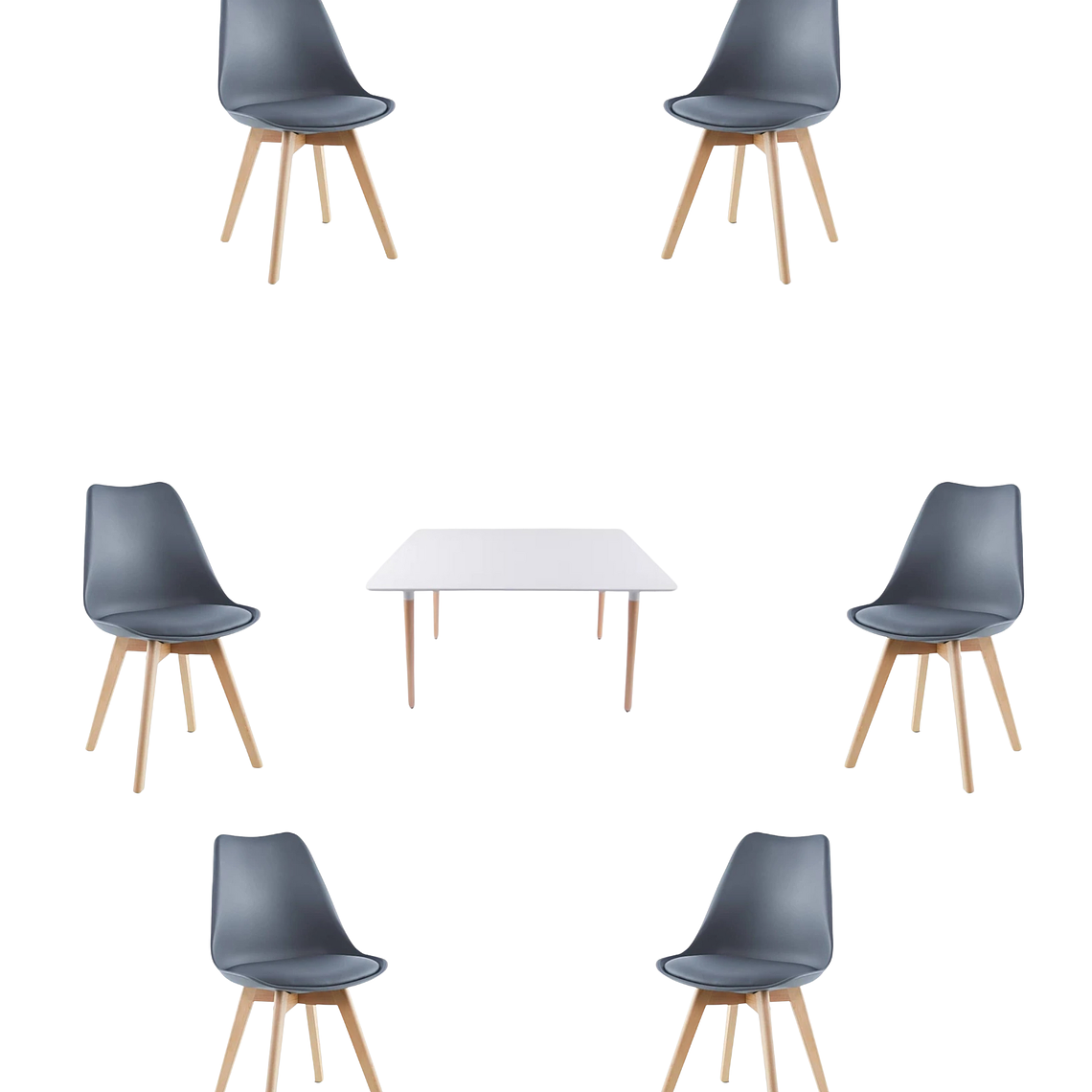 Comedor Mesa Rectangular Melamina 120x80 cm + Sillas Tulip 14