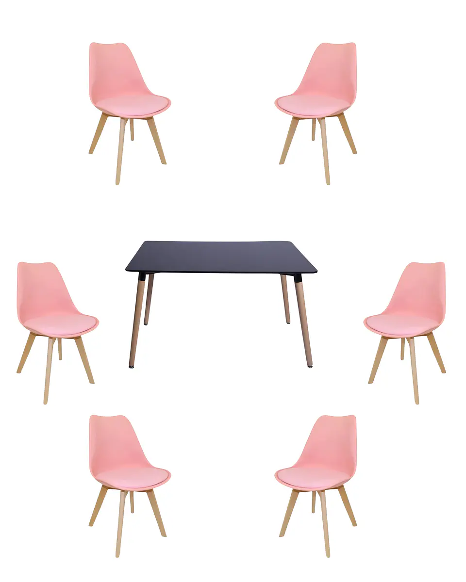Comedor Rectangular Melamina con Sillas Tulip 18