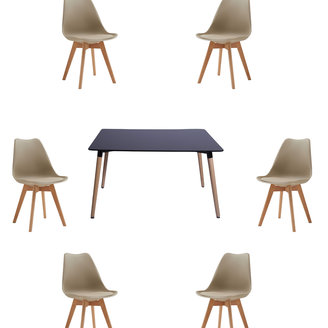 Comedor Mesa Rectangular Melamina 120x80 cm + Sillas Tulip 20