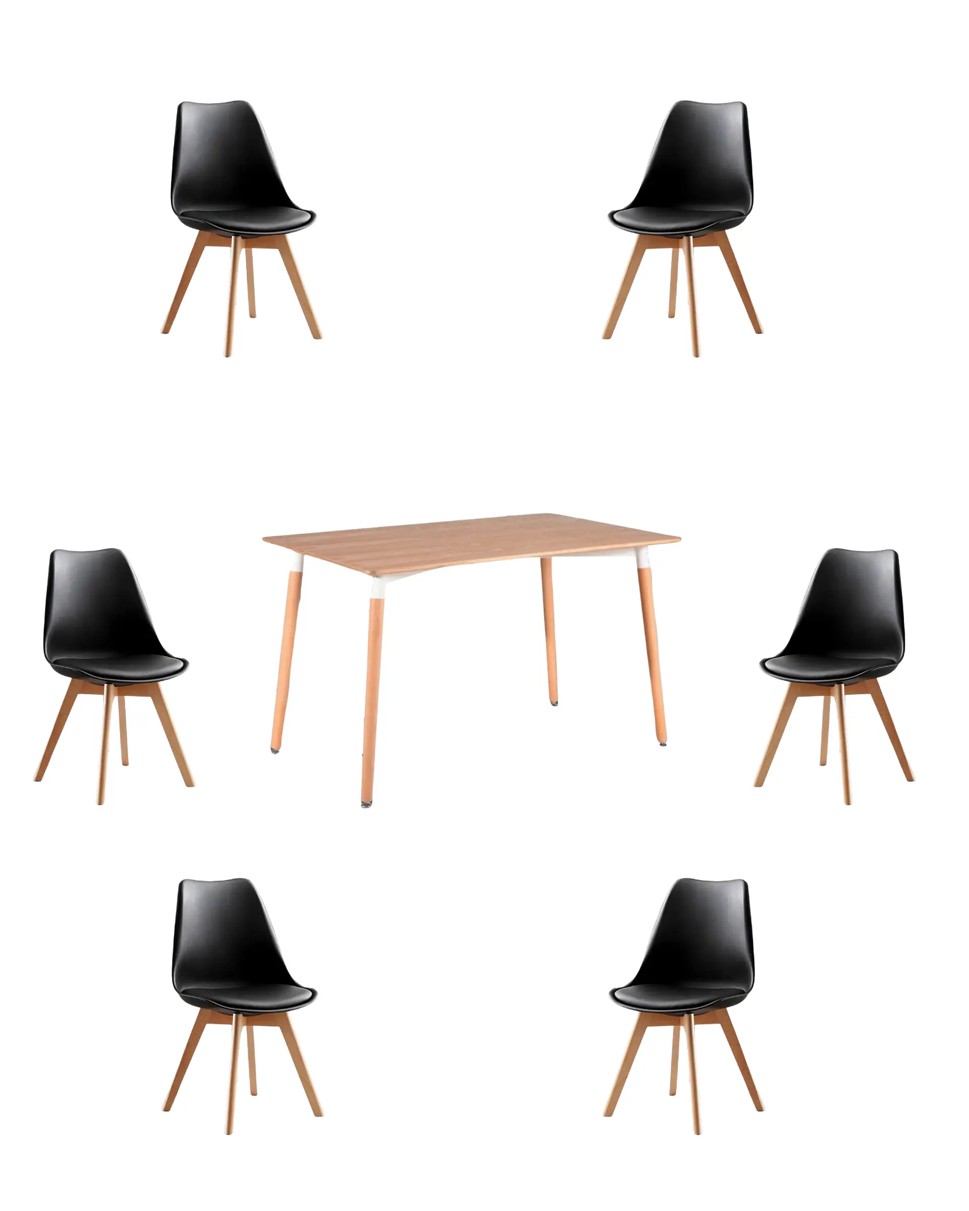Comedor Rectangular Melamina con Sillas Tulip 28