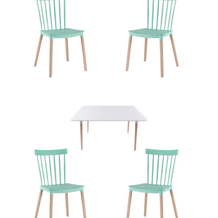 Comedor Mesa Rectangular Melamina 120x80 cm + Silla Windsor 3