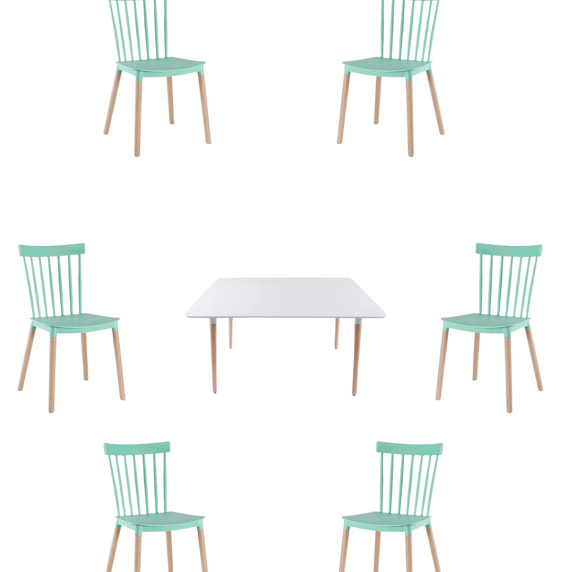 Comedor Mesa Rectangular Melamina 120x80 cm + Silla Windsor 4