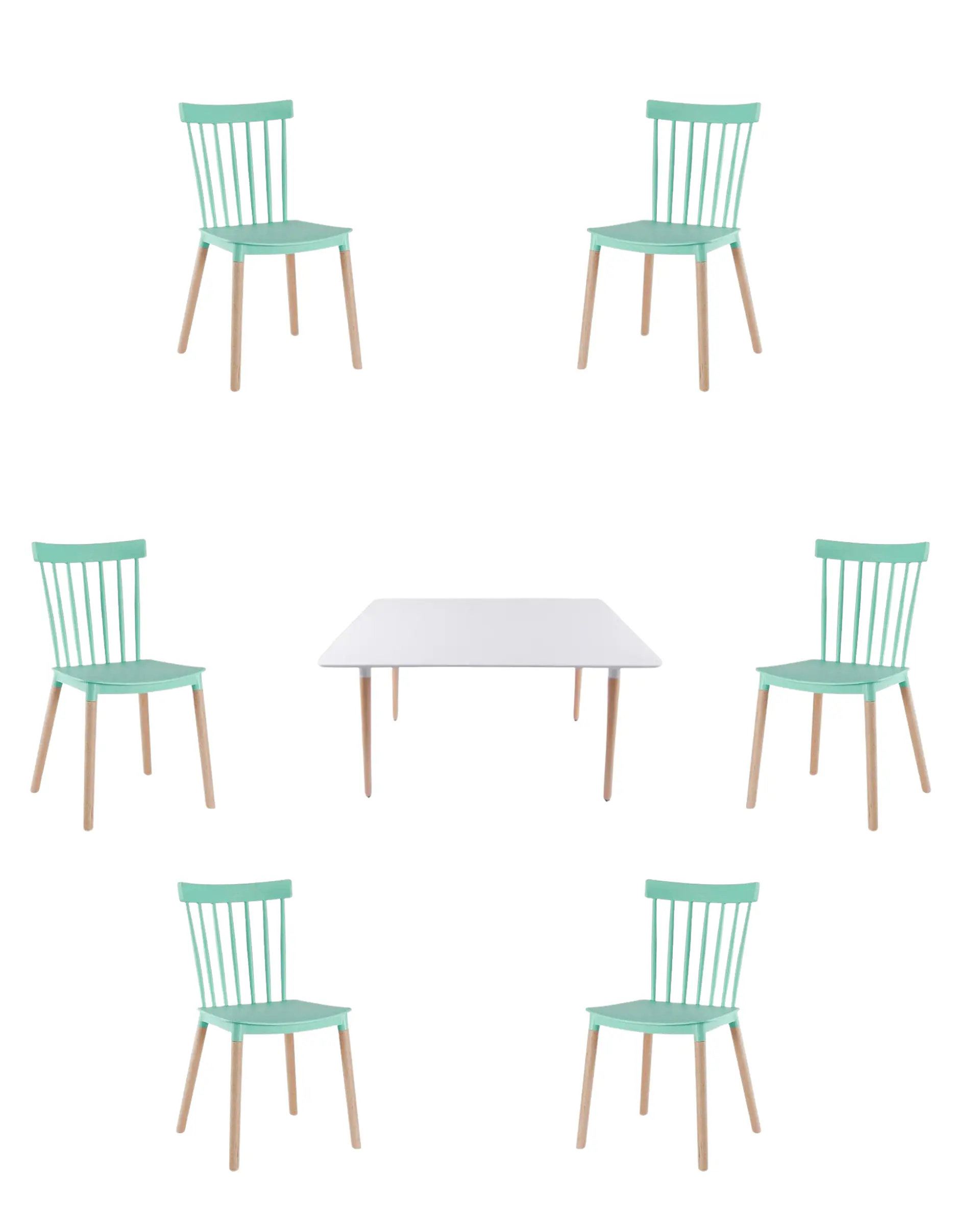 Comedor Rectangular Melamina con Sillas Windsor 4