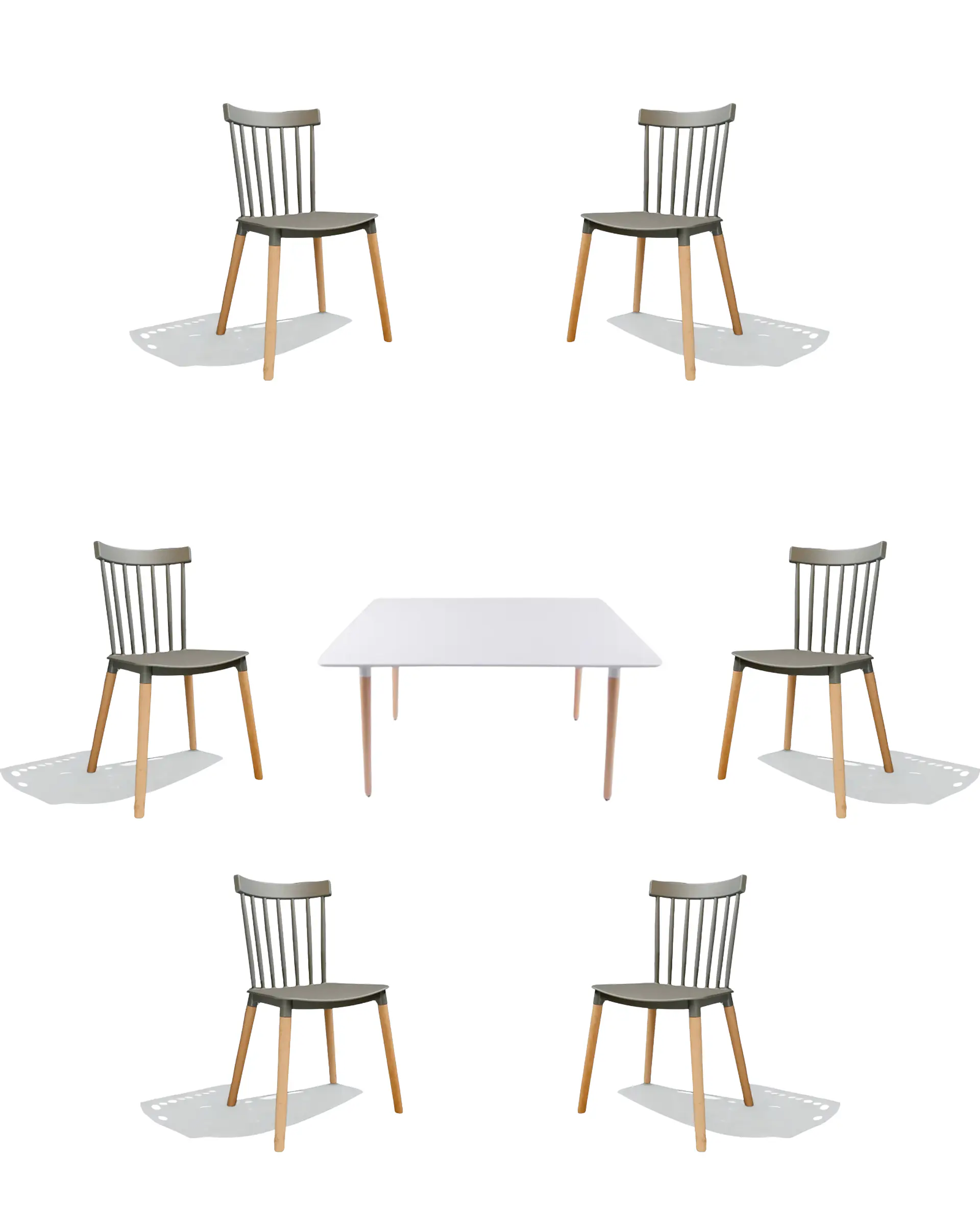 Comedor Rectangular Melamina con Sillas Windsor 6