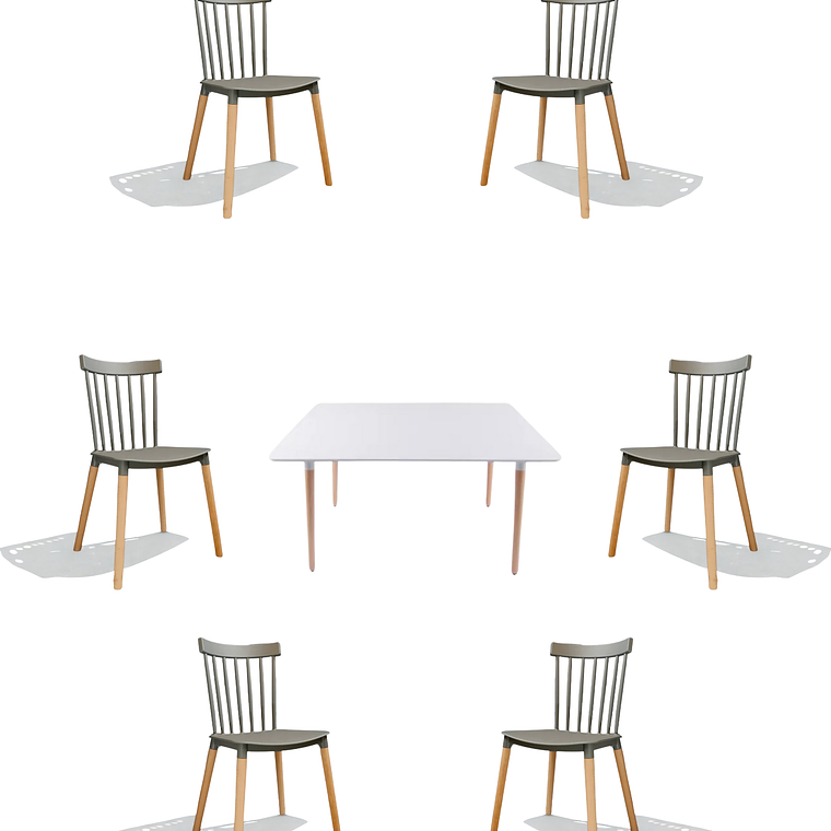 Comedor Mesa Rectangular Melamina 120x80 cm + Silla Windsor 6