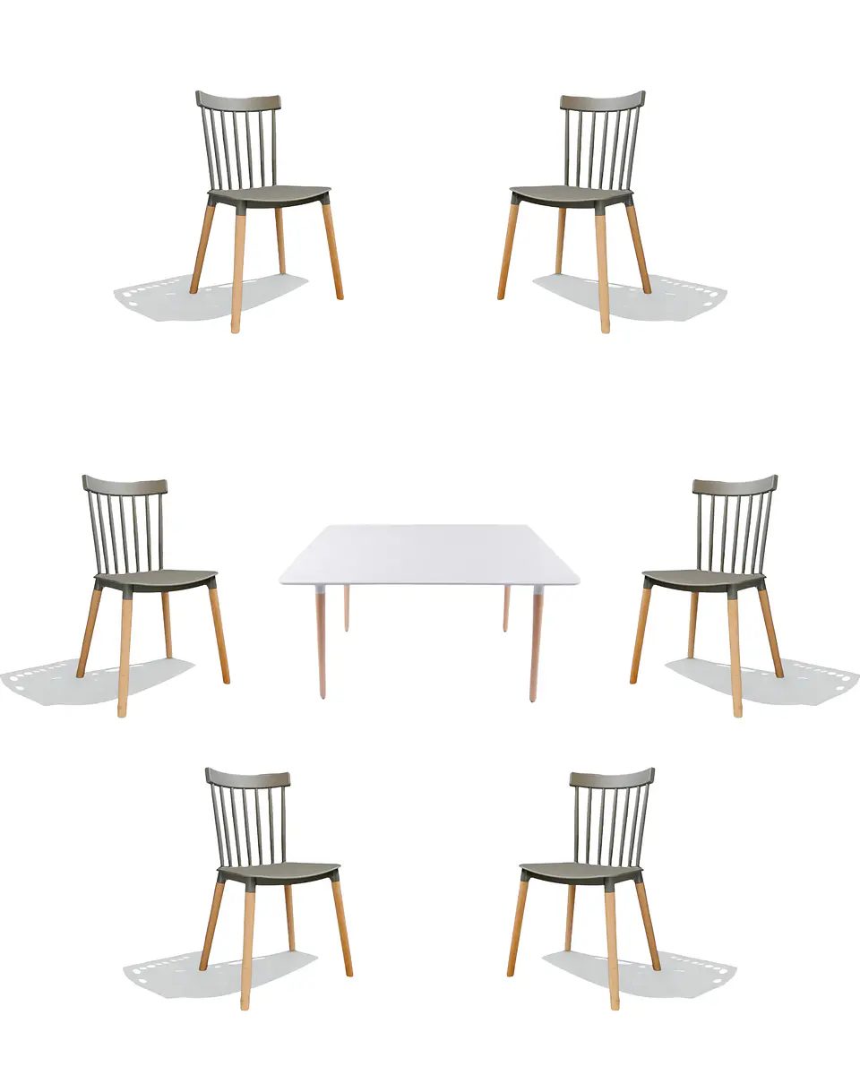 Comedor Rectangular Melamina con Sillas Windsor 6