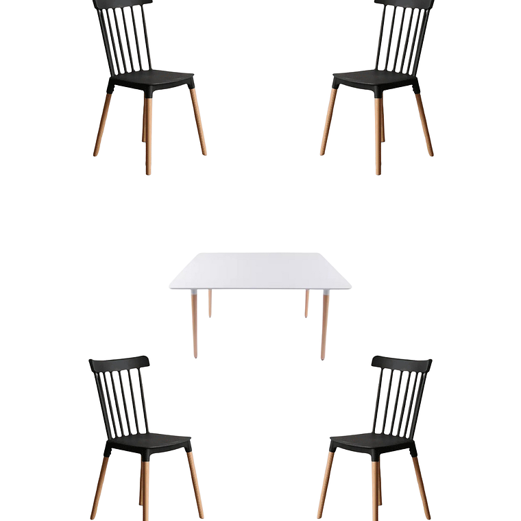 Comedor Mesa Rectangular Melamina 120x80 cm + Silla Windsor 7