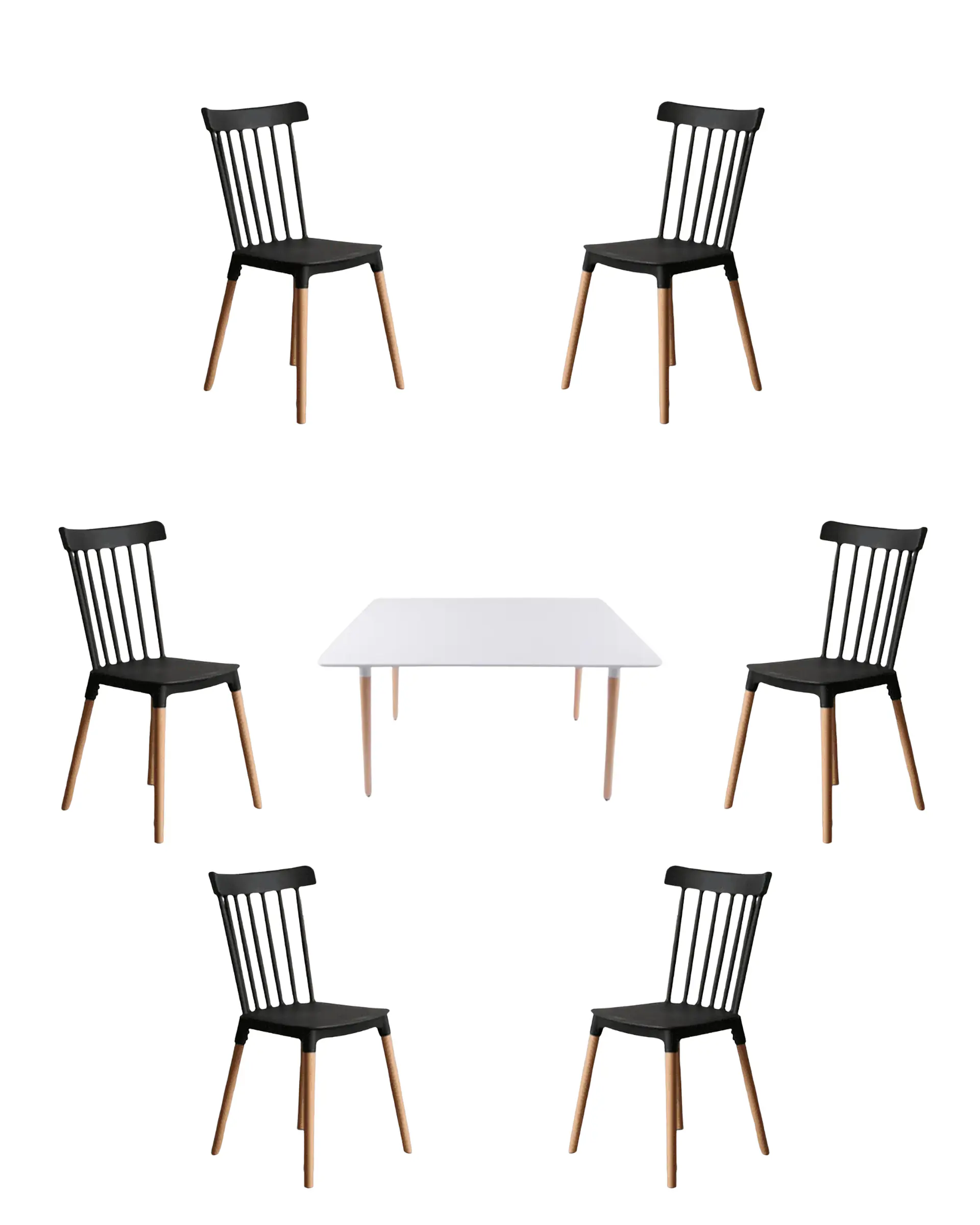 Comedor Rectangular Melamina con Sillas Windsor 8