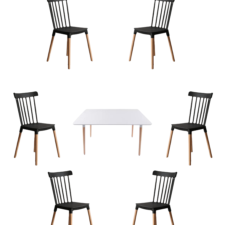 Comedor Mesa Rectangular Melamina 120x80 cm + Silla Windsor 8