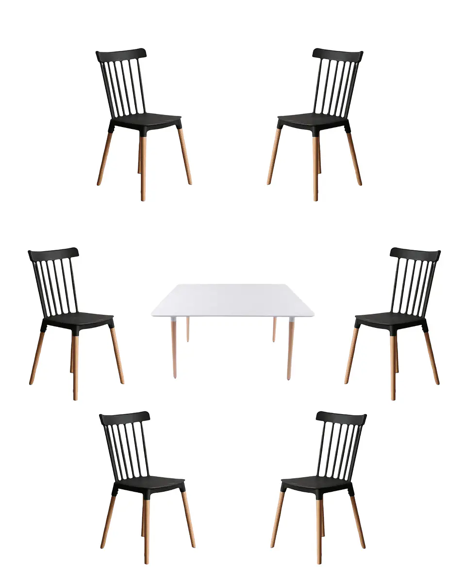 Comedor Rectangular Melamina con Sillas Windsor 8