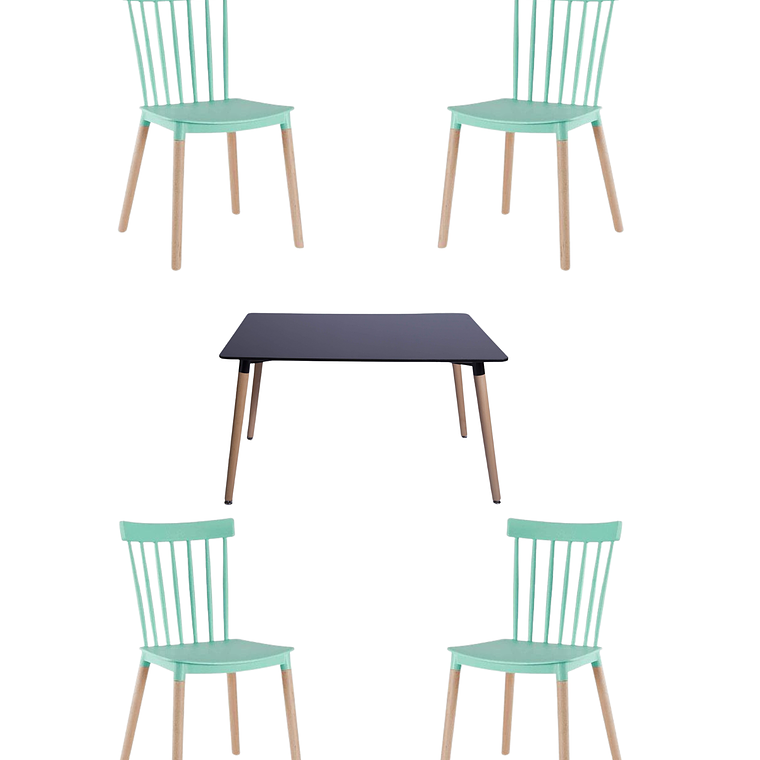 Comedor Mesa Rectangular Melamina 120x80 cm + Silla Windsor 9