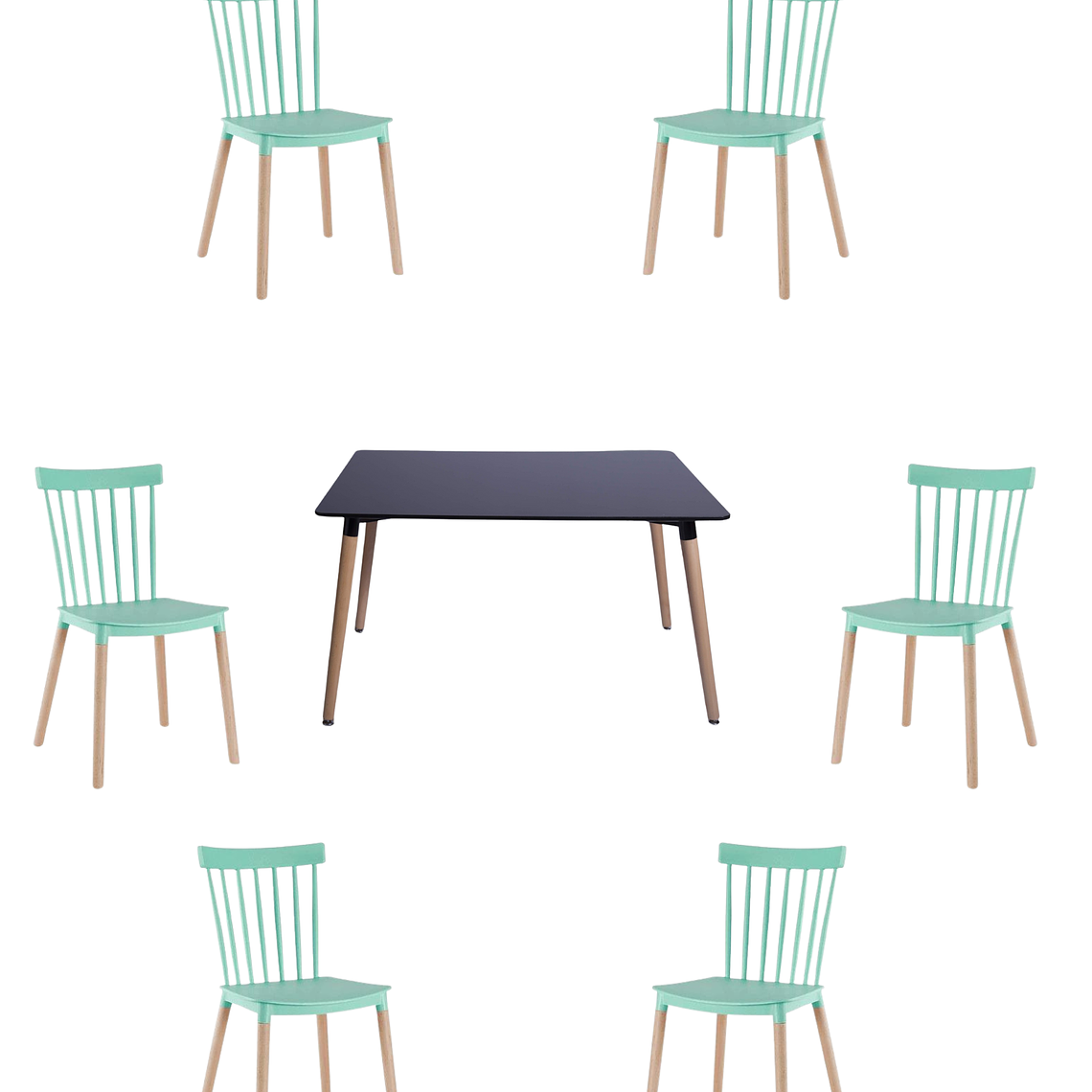 Comedor Mesa Rectangular Melamina 120x80 cm + Silla Windsor 10