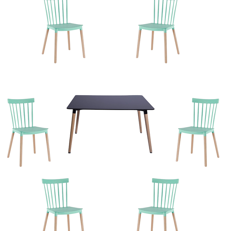 Comedor Mesa Rectangular Melamina 120x80 cm + Silla Windsor 10