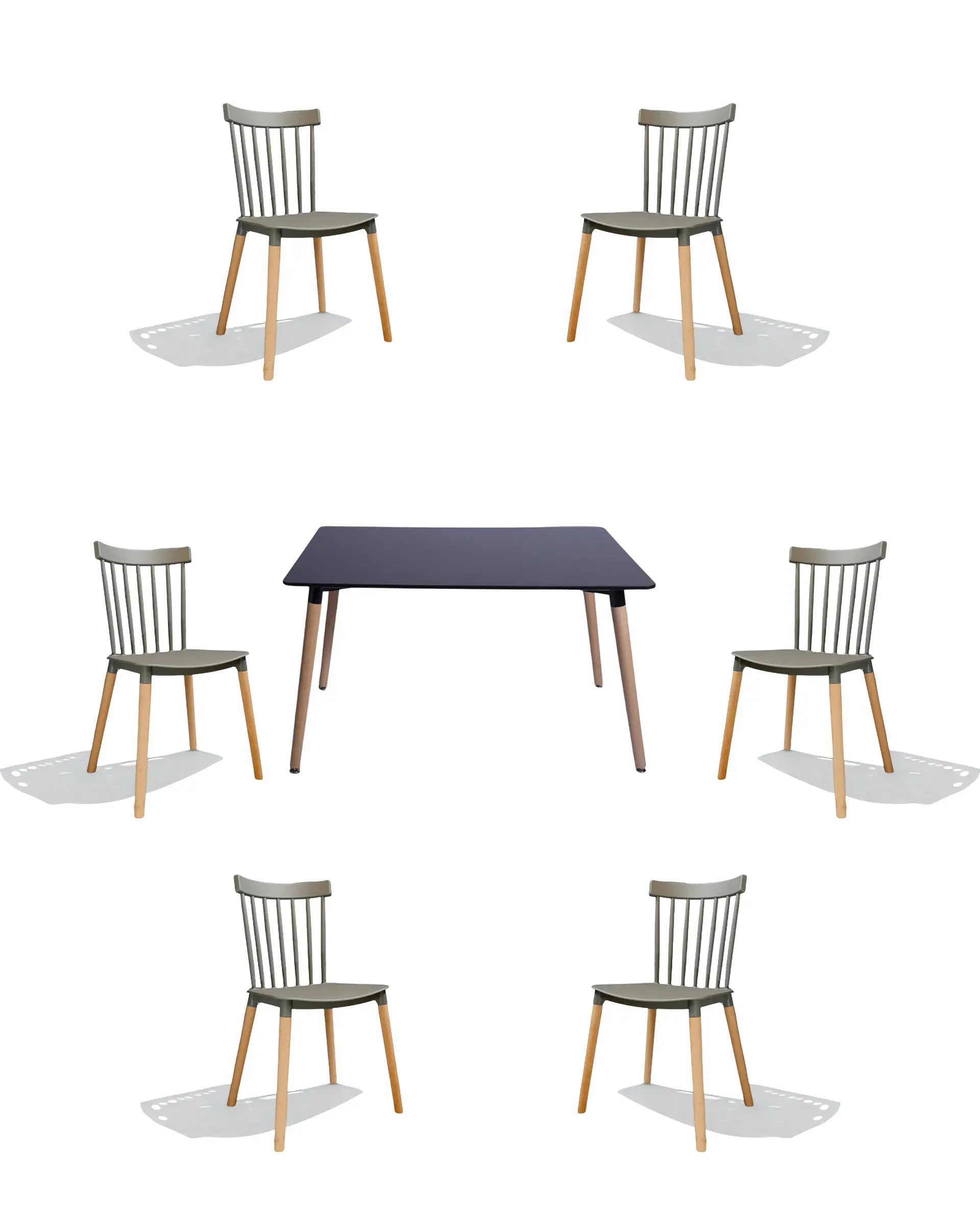 Comedor Rectangular Melamina con Sillas Windsor 12