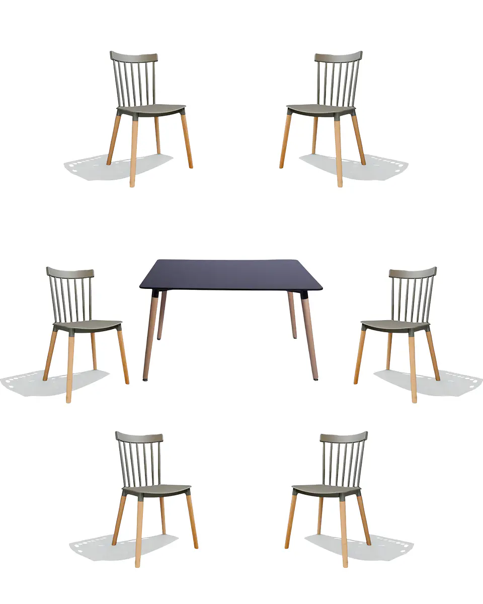 Comedor Rectangular Melamina con Sillas Windsor 12