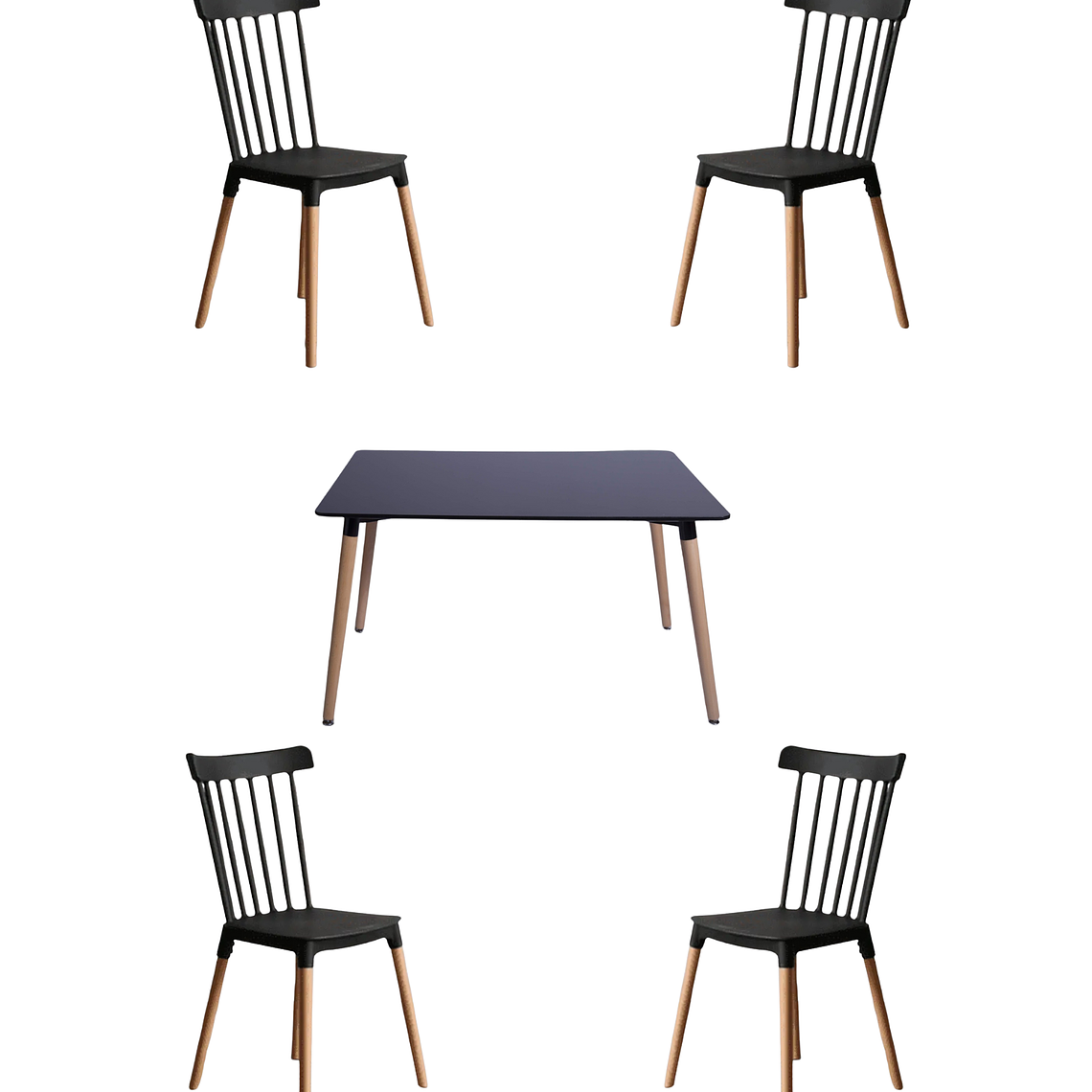 Comedor Mesa Rectangular Melamina 120x80 cm + Silla Windsor 13