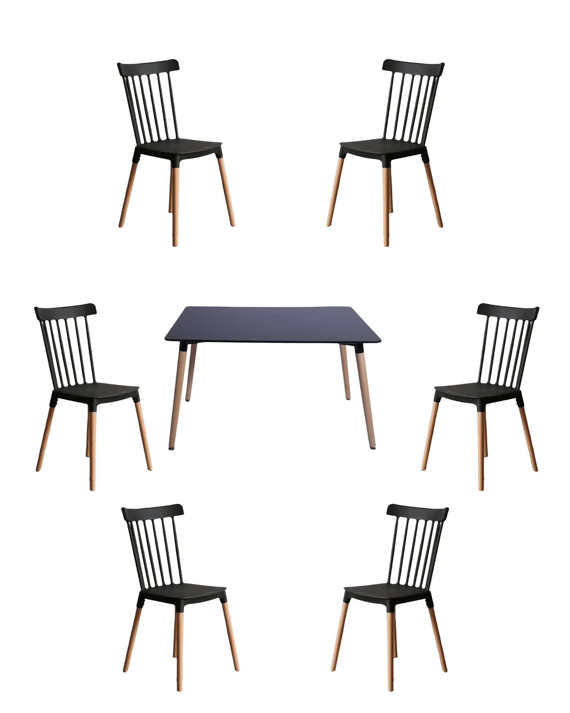 Comedor Rectangular Melamina con Sillas Windsor 14