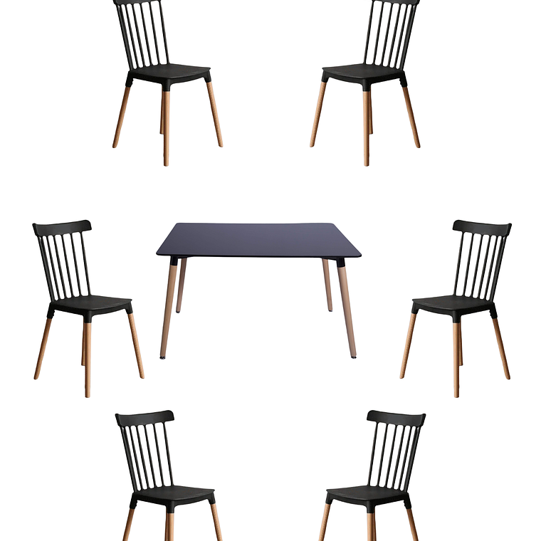 Comedor Mesa Rectangular Melamina 120x80 cm + Silla Windsor 14