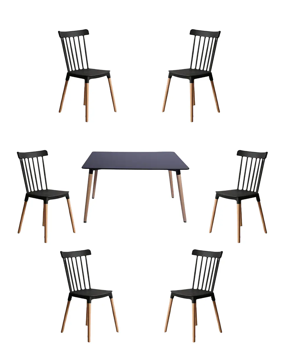Comedor Rectangular Melamina con Sillas Windsor 14