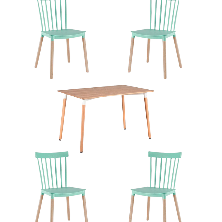 Comedor Mesa Rectangular Melamina 120x80 cm + Silla Windsor 15