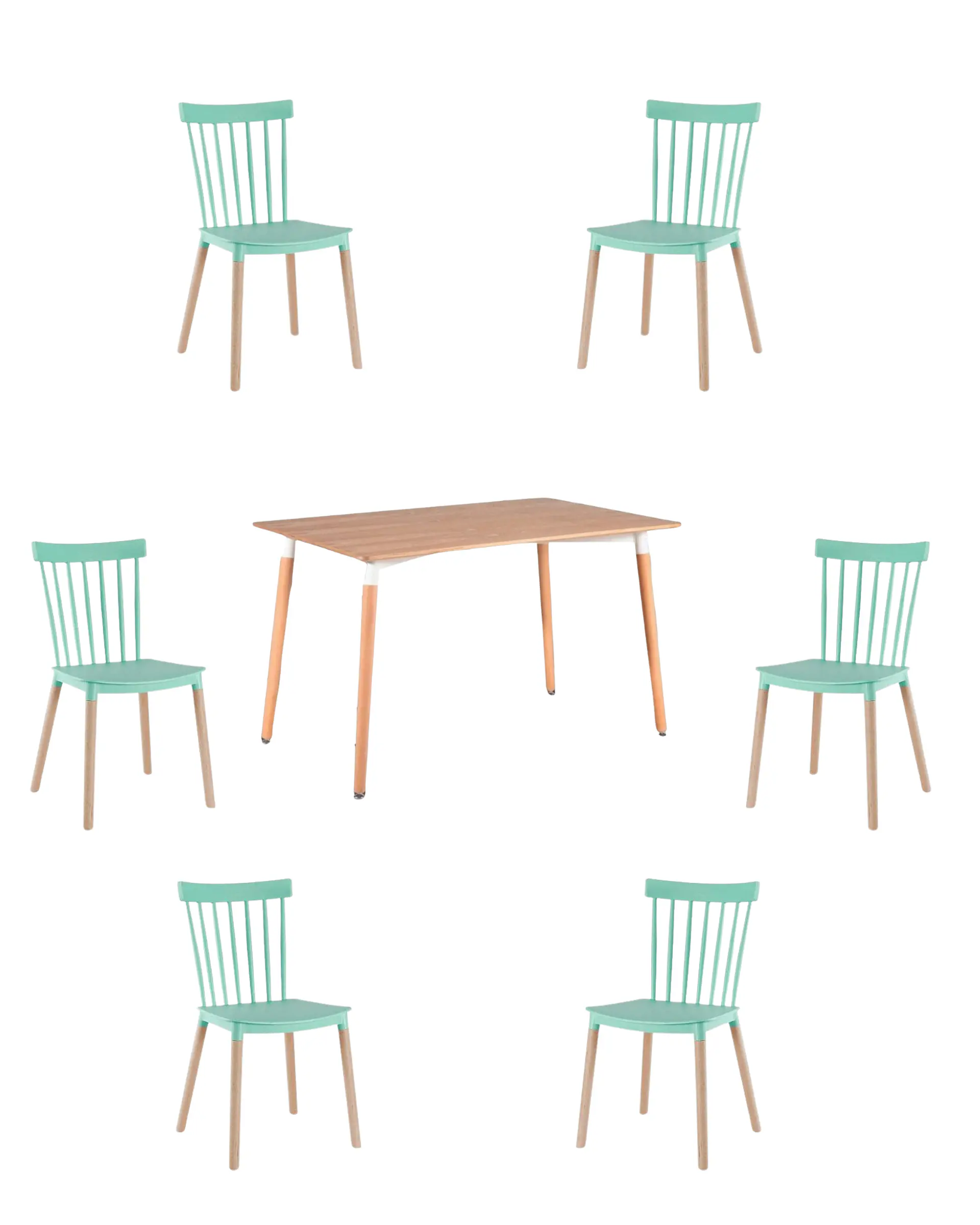 Comedor Rectangular Melamina con Sillas Windsor 16