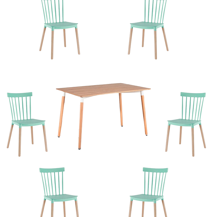 Comedor Mesa Rectangular Melamina 120x80 cm + Silla Windsor 16