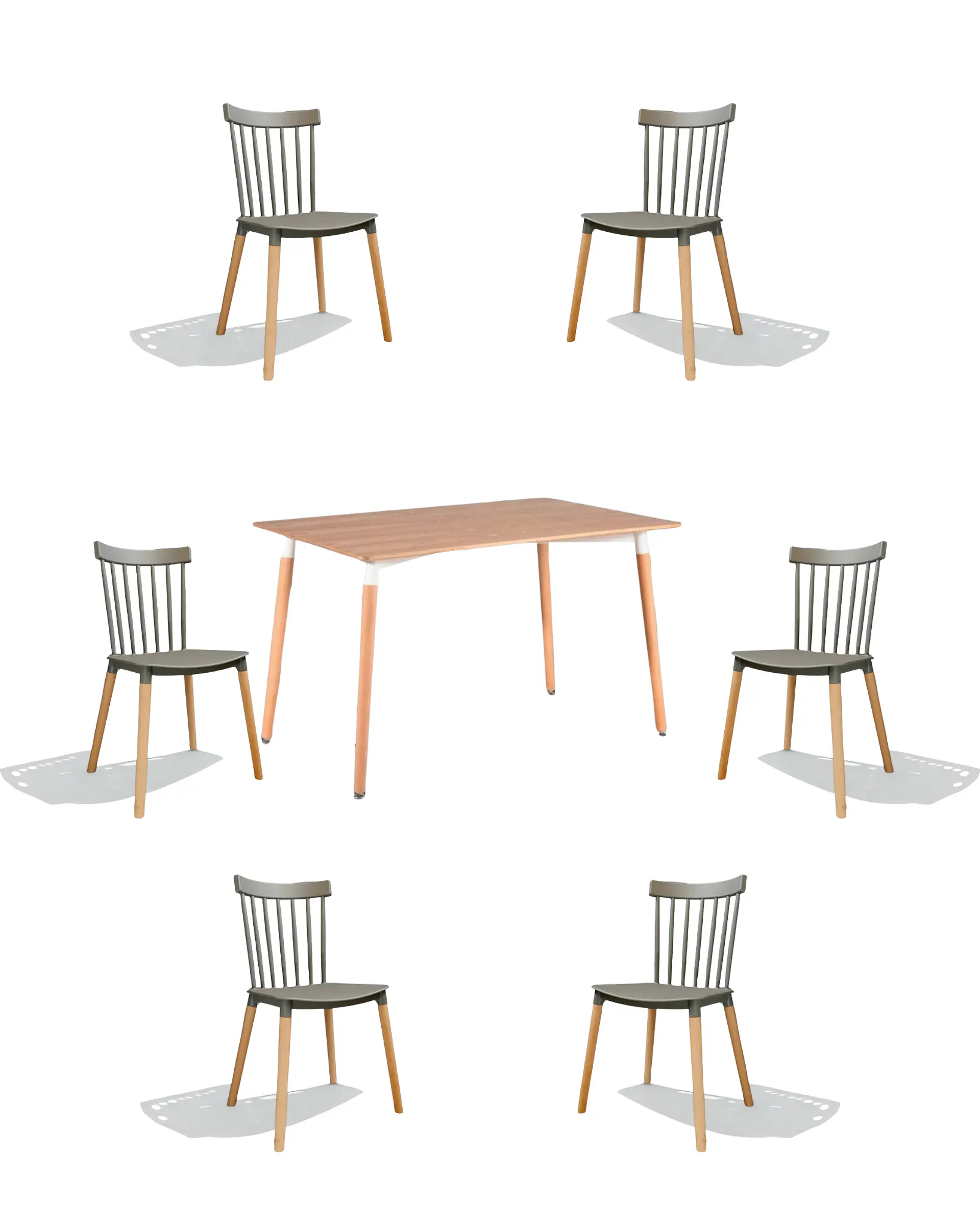 Comedor Rectangular Melamina con Sillas Windsor 18