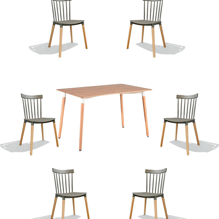 Comedor Mesa Rectangular Melamina 120x80 cm + Silla Windsor 18