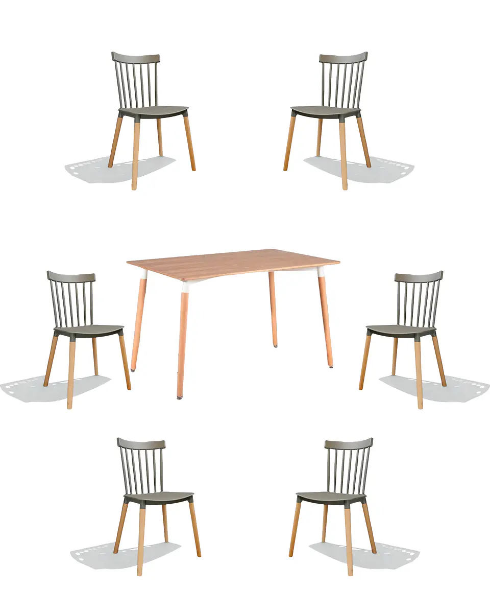 Comedor Rectangular Melamina con Sillas Windsor 18