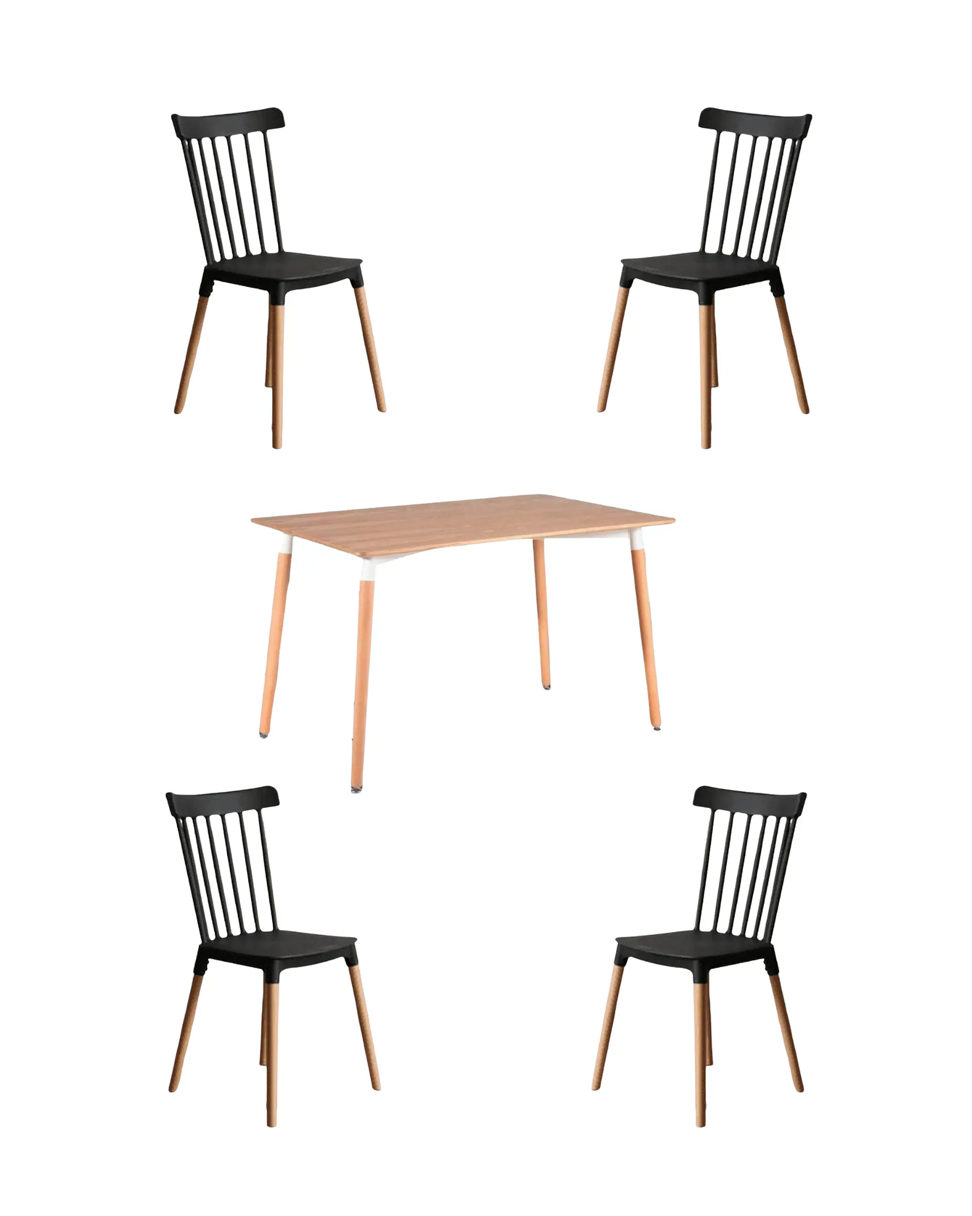 Comedor Rectangular Melamina con Sillas Windsor 19