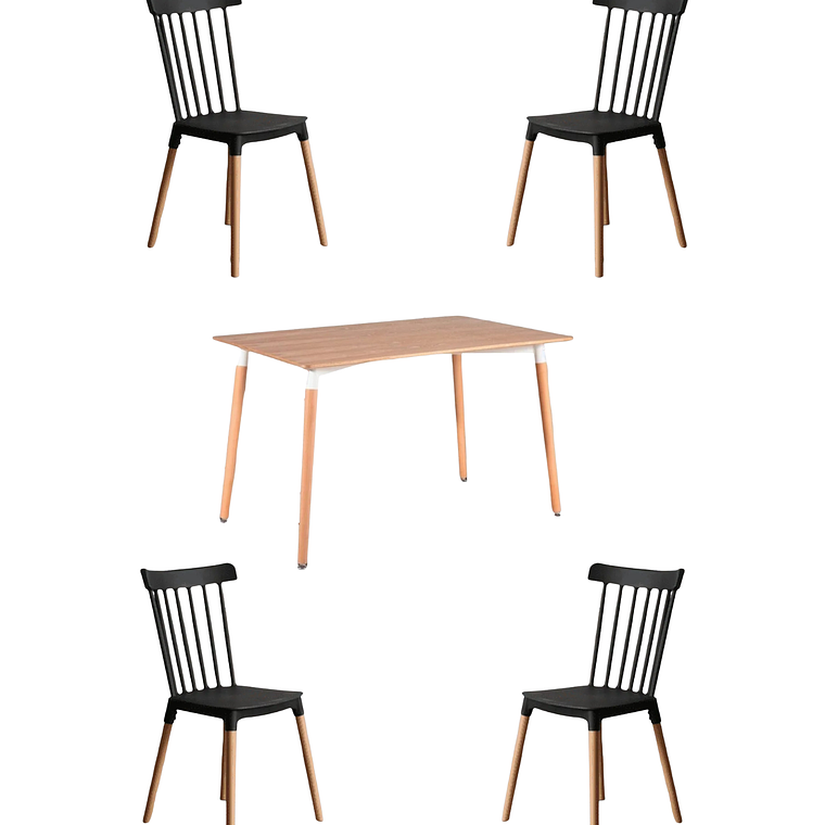 Comedor Mesa Rectangular Melamina 120x80 cm + Silla Windsor 19