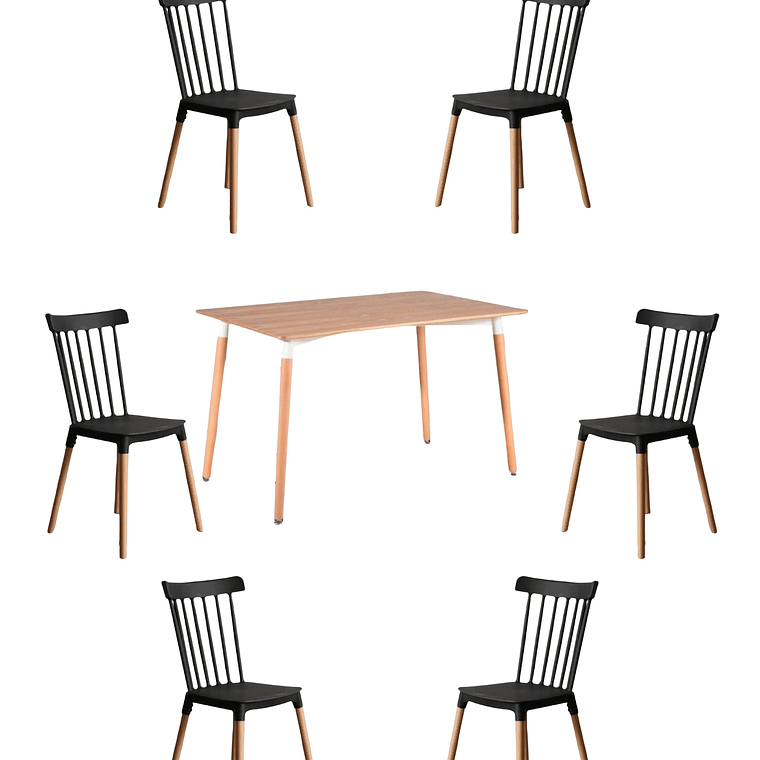 Comedor Mesa Rectangular Melamina 120x80 cm + Silla Windsor 20