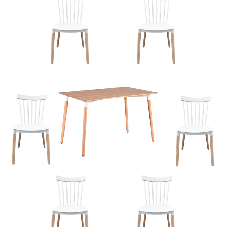 Comedor Mesa Rectangular Melamina 120x80 cm + Silla Windsor 21