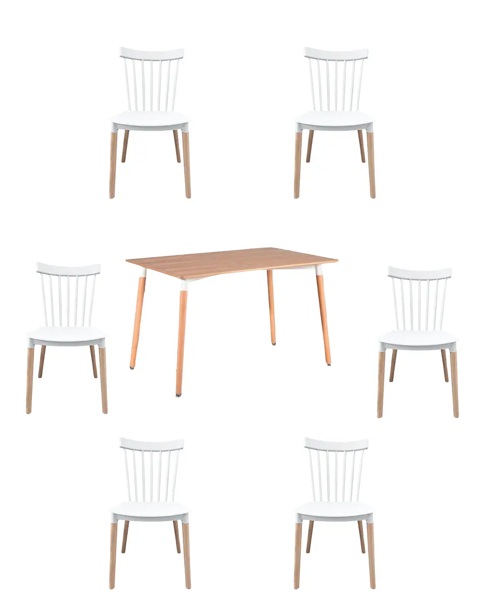 Comedor Rectangular Melamina con Sillas Windsor 21