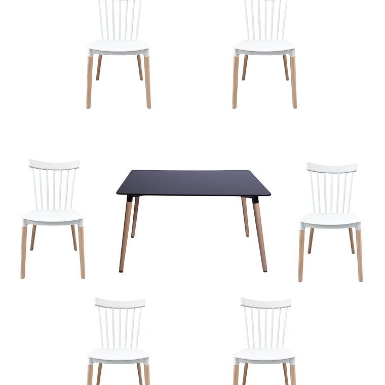 Comedor Mesa Rectangular Melamina 120x80 cm + Silla Windsor 22