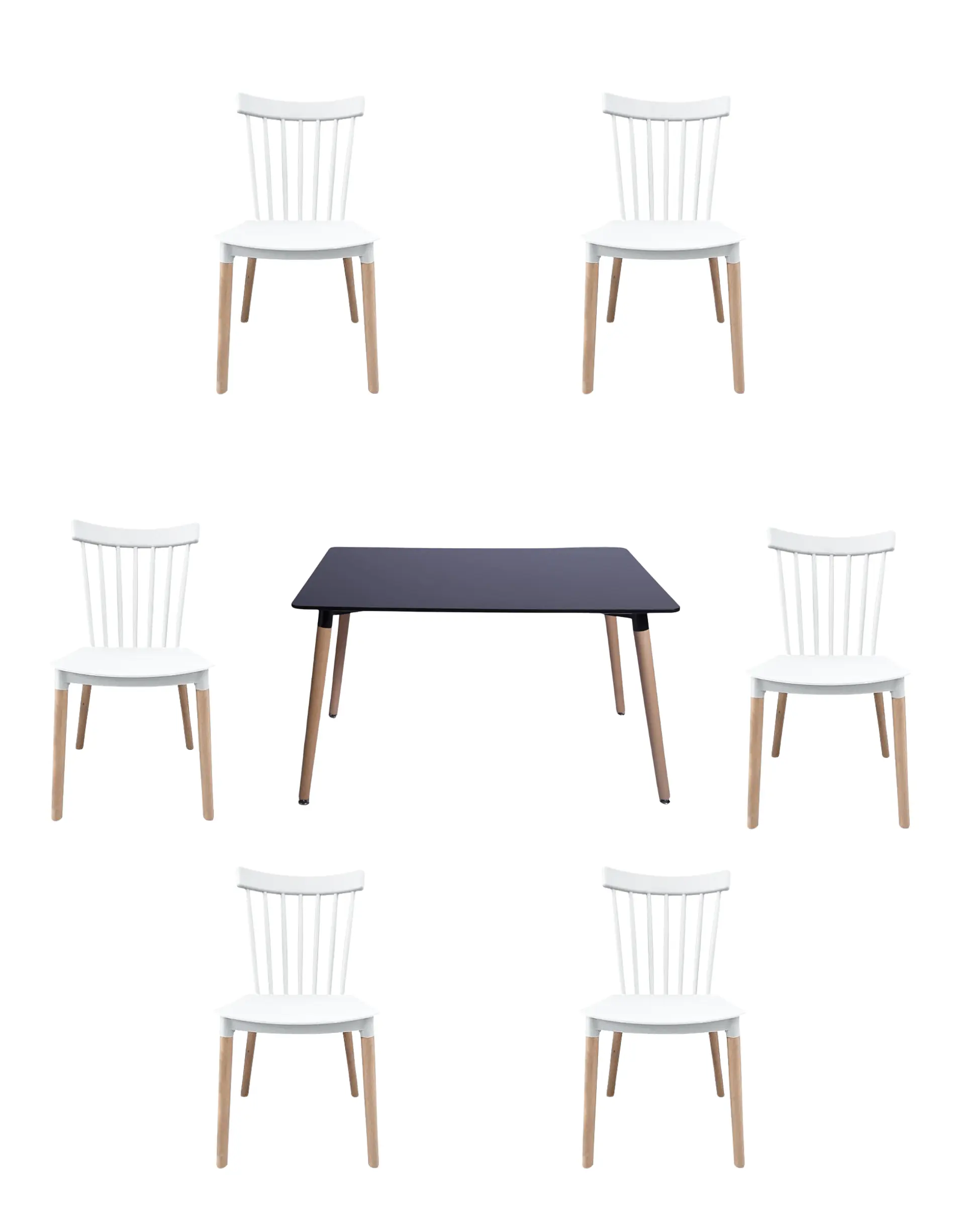 Comedor Rectangular Melamina con Sillas Windsor 24