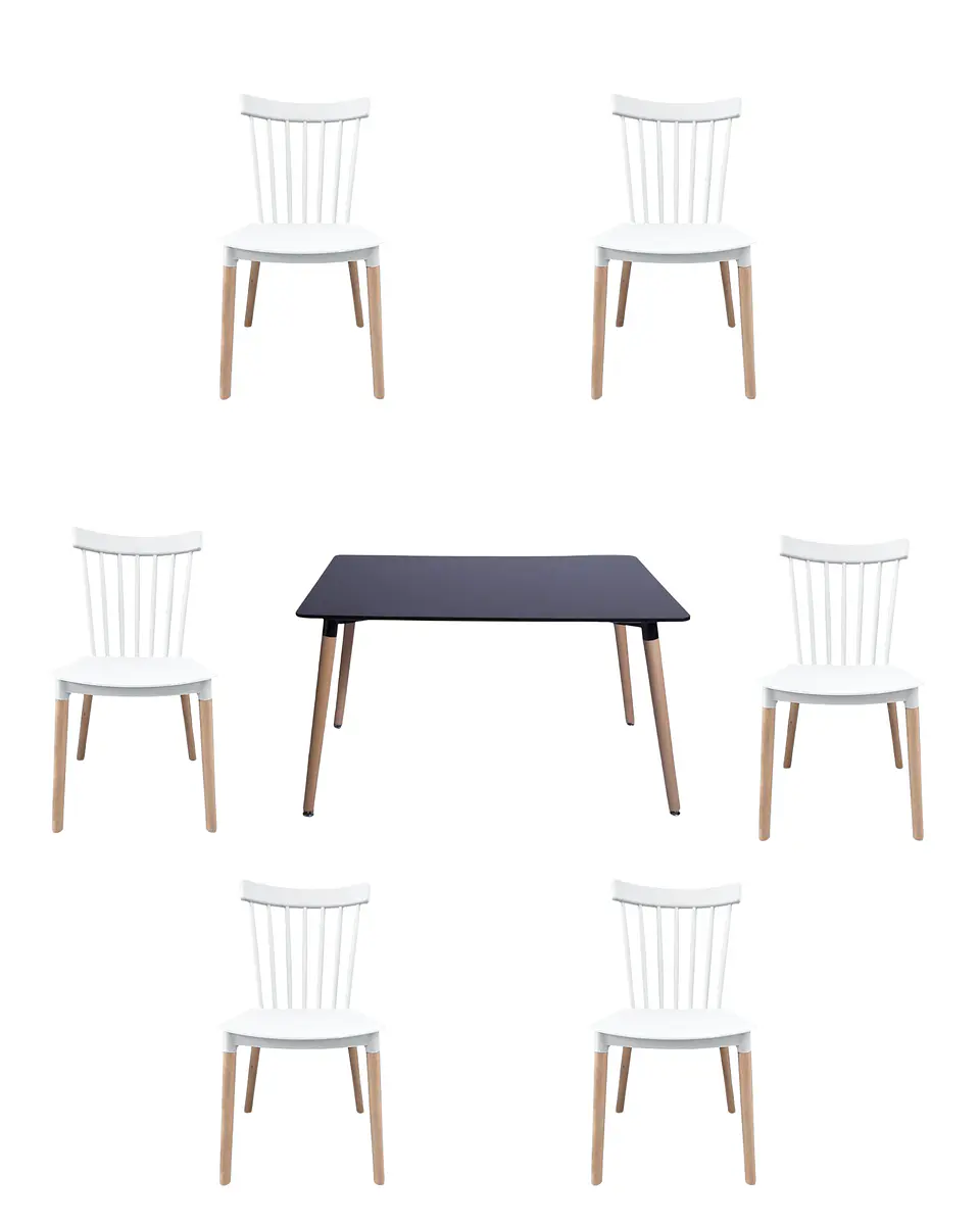Comedor Rectangular Melamina con Sillas Windsor 24