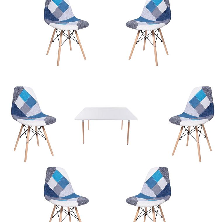 Comedor Mesa Rectangular Melamina 120x80 cm + Sillas Patchwork 6